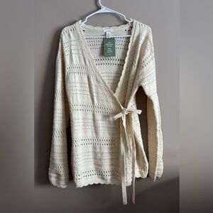NEW Maternity/Mama H&M Cream Scalloped doubletie V-neck Knit Cardigan,Size Small